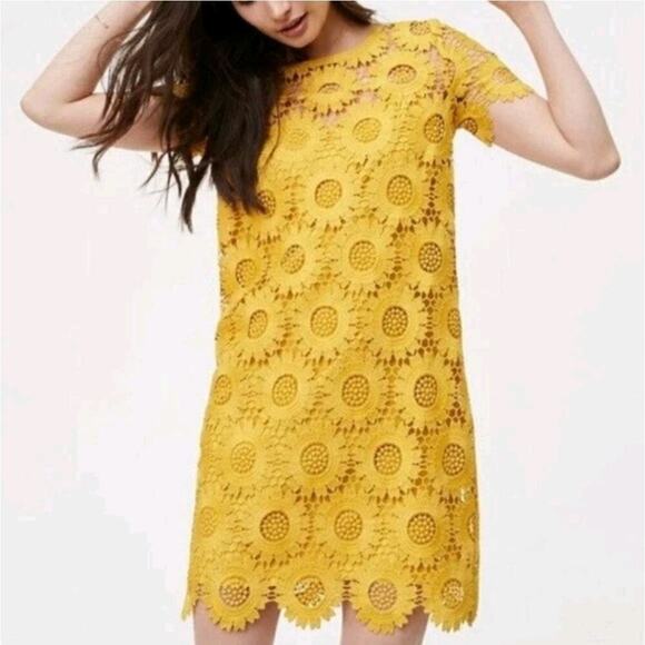 loft Dresses & Skirts - Loft yellow sunflower crochet lace dress sz 14 tall new